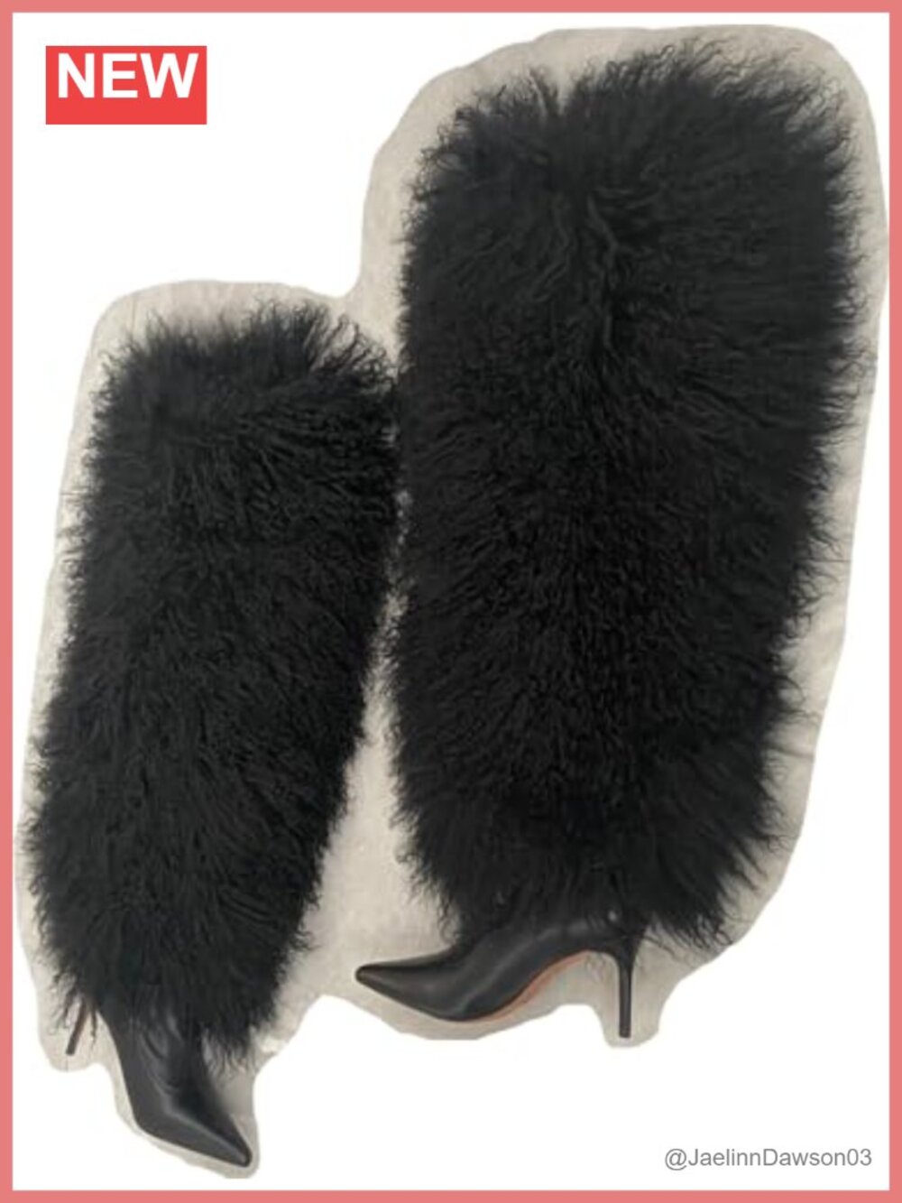 Luxury Real Mongolian Lamb Fur Over Knee High Heeled Boots for Women, Cow